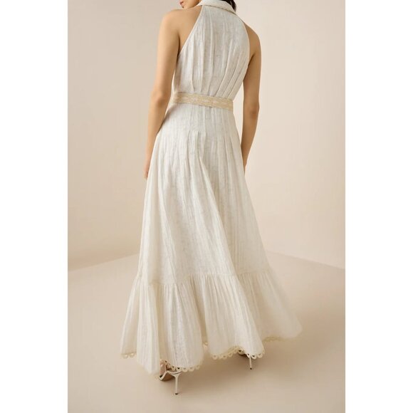 HEMANT AND NANDITA Tora Long Belt Buckle Dress in White X-Small New Maxi Gown - Picture 12 of 13